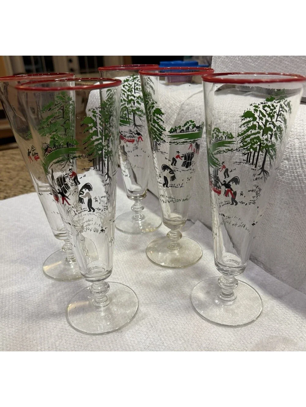 Vintage Libbey Currier & Ives Making Hay Beer Pilsner Glasses Set of 5